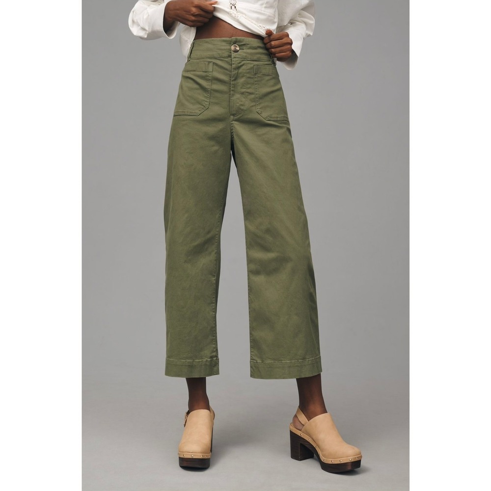 Maeve Anthropologie Women Pants 26 Olive Green The Colette Wide Leg Cropped